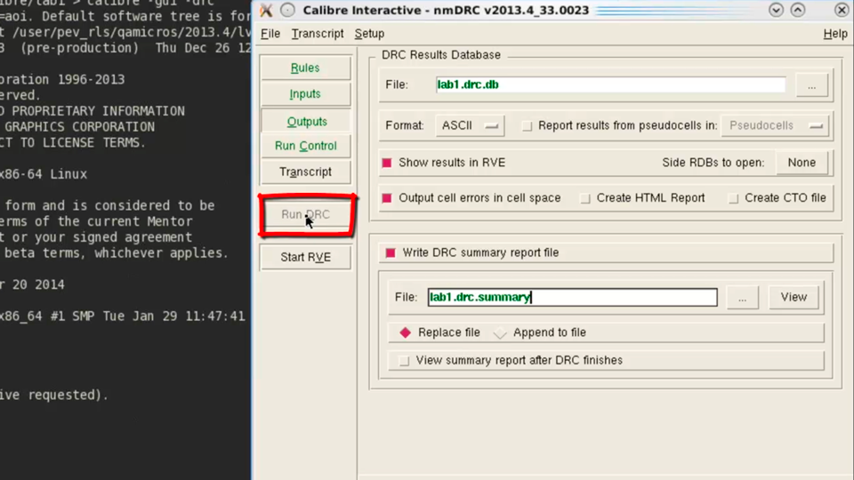 Running Calibre DRC verification with Calibre Interactive