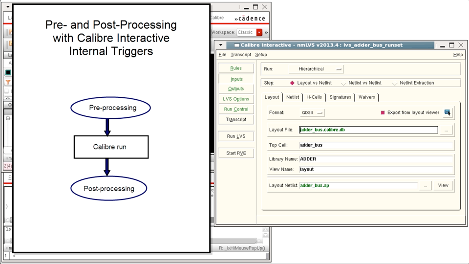 Pre- and post-processing with Calibre Interactive internal triggers