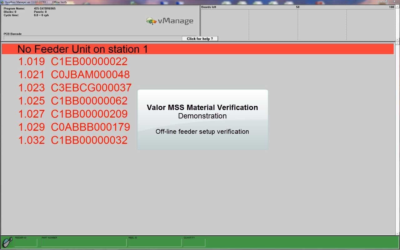 Offline Feeder Setup Verification on Mobile Feeder Unit (MFU)