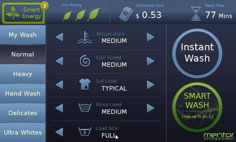 Smart Energy Washing Machine UI built with the Nucleus Add-on for the